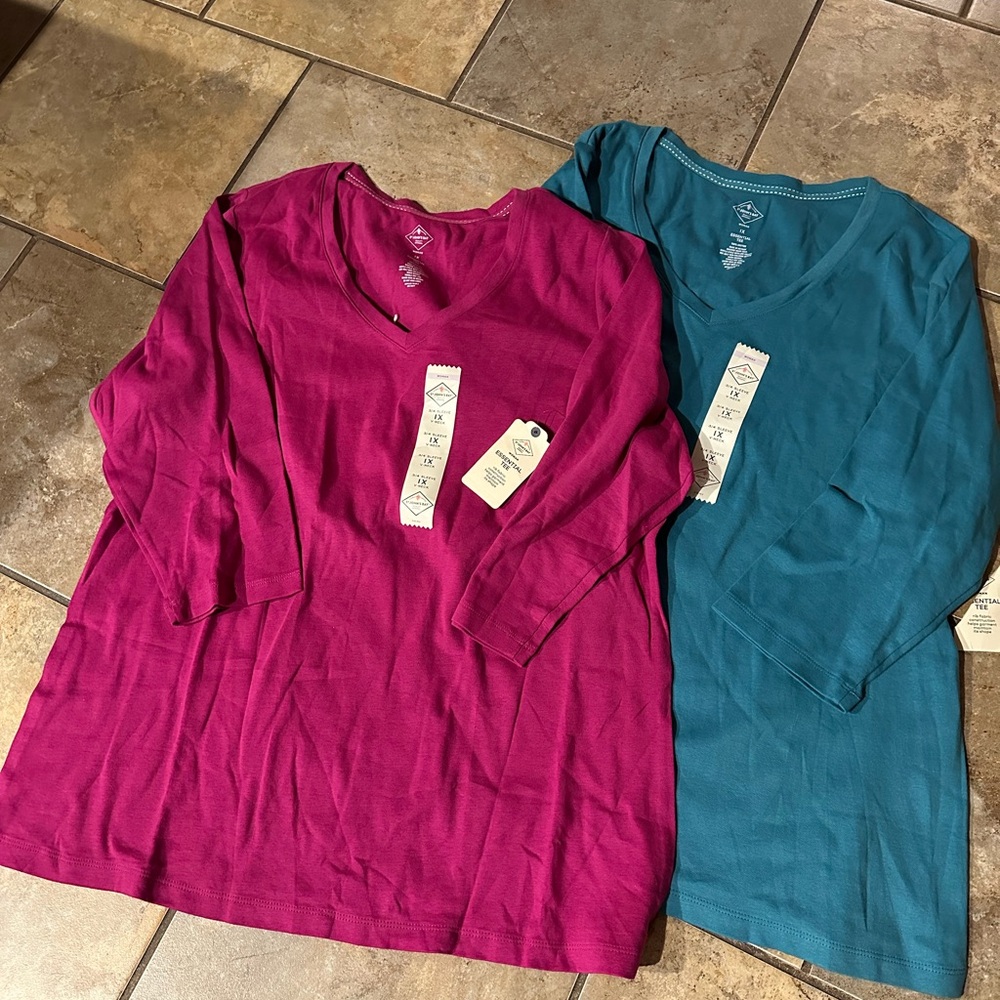 2 Women's V-Neck Tops - Magenta and Teal